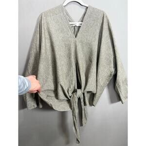 GOOD COMPANY Womens Tunic Top 100% Cotton USA Gray V Neck Wrap Sweater VTG O/S